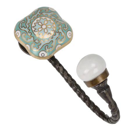 Square Ceramic Sage Green Ceramic Metal Hook Antique Fitting